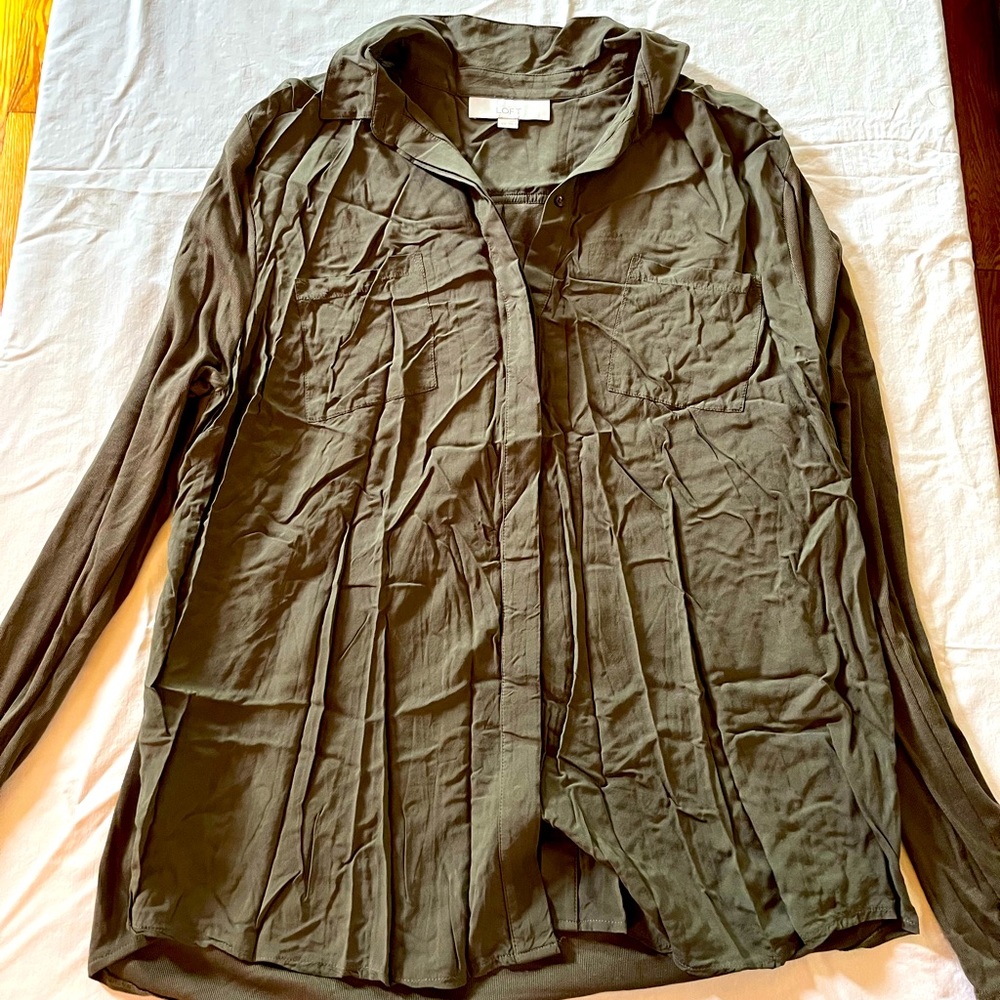 Olive green maternity button down shirt